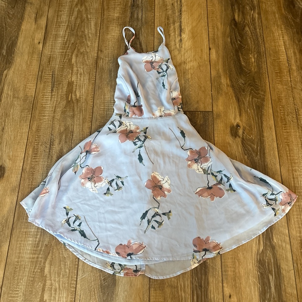 Lulu's Kids Floral Dress in Soft Blue and Peach